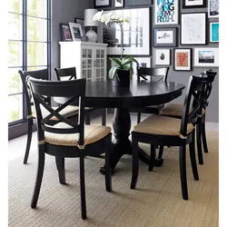 Black round table in the kitchen photo