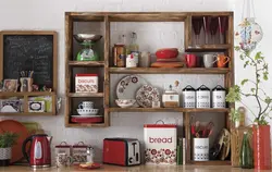 Shelves in the kitchen under the ceiling photo