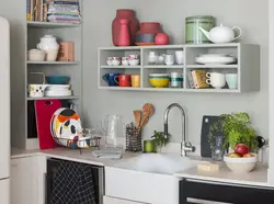 Shelves in the kitchen under the ceiling photo