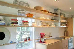 Shelves in the kitchen under the ceiling photo