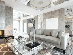 Marble wall in the living room interior photo