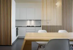 Wooden panels for walls in the kitchen photo