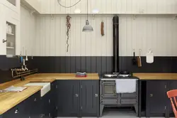Wooden panels for walls in the kitchen photo