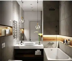 Pendant lamps in the bathroom near the mirror photo
