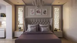 Обои за изголовьем кровати в спальне фото