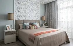 Wallpaper behind the headboard in the bedroom photo