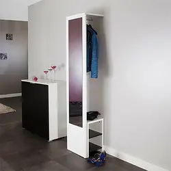 Coat rack in a small hallway with a mirror photo