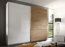 Wood-effect wardrobe in the bedroom photo