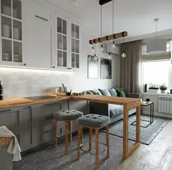 Kitchen with island in Scandinavian style photo