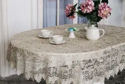 Tablecloth on an oval table for the kitchen photo