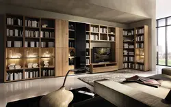 Стенки с книжными шкафами в гостиную фото