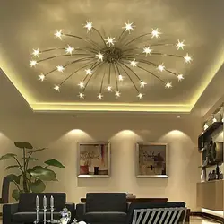 Living room with spotlights without chandelier photo