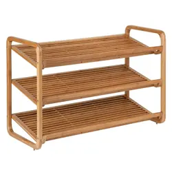 Wooden shoe rack in the hallway photo