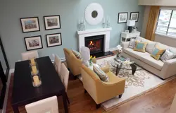 Table behind the sofa in the living room photo design
