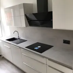 Ошхона сафед бо акс countertop хокистарӣ торик