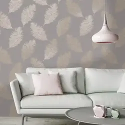 Wallpaper with feathers in the living room interior photo
