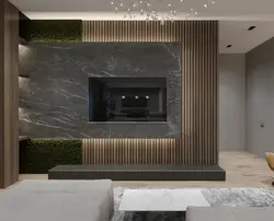TV on a black wall in the living room photo