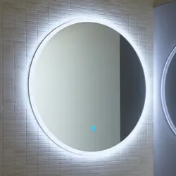 Round Mirror With Light In The Bathroom Photo