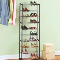 Photo of metal shoe racks in the hallway