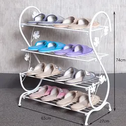 Photo of metal shoe racks in the hallway