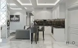 White marble porcelain tiles in the kitchen interior photo