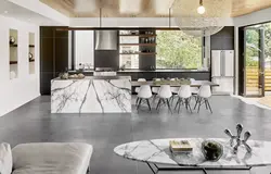 White marble porcelain tiles in the kitchen interior photo
