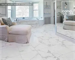 White marble porcelain tiles in the kitchen interior photo