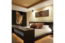 Panel on the wall in the bedroom above the bed photo