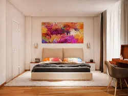 Panel on the wall in the bedroom above the bed photo