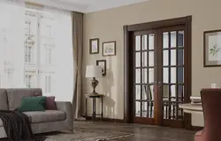Дарҳои sliding дукарата-барге дохилӣ дар ҳуҷраи меҳмонхона акс дохилӣ