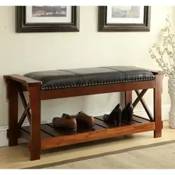 DIY shoe rack in the hallway with a seat photo