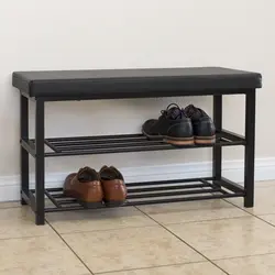 DIY shoe rack in the hallway with a seat photo