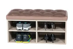 DIY shoe rack in the hallway with a seat photo