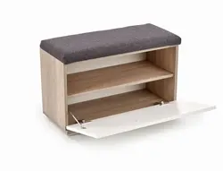 DIY shoe rack in the hallway with a seat photo