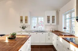 Ошхона яхмос бо countertop чӯбӣ ва акс пешдоман