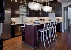Hanging lamps above the bar counter in the kitchen photo
