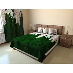 Bedspread with flowers for the bed in the bedroom photo