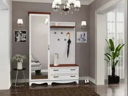 Hallway with mirror and shoe rack and hanger photo