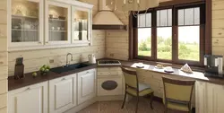 Угловые кухни в деревянном доме с окном фото