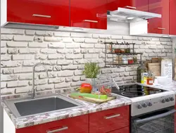 Oq g'ishtli plitkalardan tayyorlangan oshxona apron fotosurati