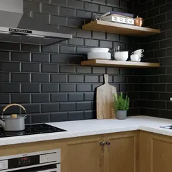 Kitchen apron made of white brick tiles photo