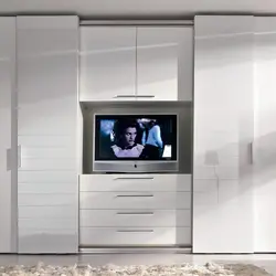 TV fotoşəkili üçün yer olan qonaq otağında divar şkafı