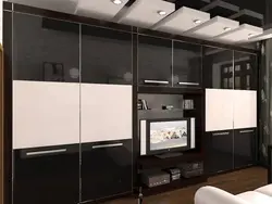 Wall cabinet in the living room with space for a TV photo