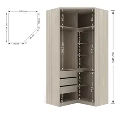 Corner wardrobe for the bedroom photo with dimensions