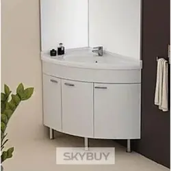 Shkafi va oyna fotosurati bilan burchakli hammom lavabolari
