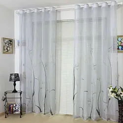 Tulle on grommets in the living room in a modern style photo