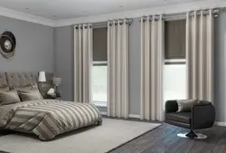 Tulle on grommets in the living room in a modern style photo