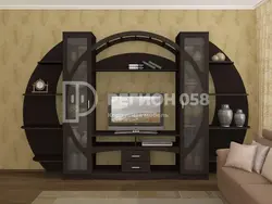 TV fotoşəkili üçün bir yuva ilə qonaq otağı üçün mebel divarı