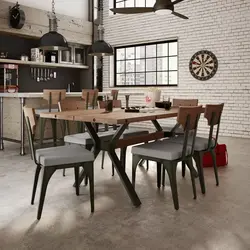 Mətbəx fotoşəkili üçün loft üslubunda masa və stullar