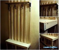 Do-it-yourself wall hanger in the hallway made of slats photo